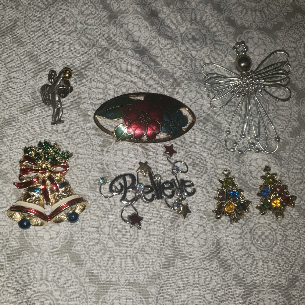 Holiday pins & clip on earrings